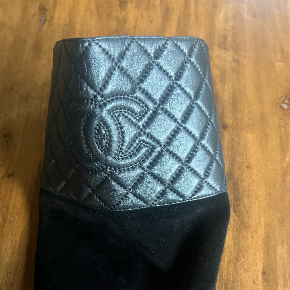 CC black suede & quilted leather knee-high cap toe ridding boots SZ 41 EU 9 US - Picture 9 of 16